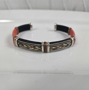 Orange Leather & Braided Copper Adjustable Cuff Bracelet By HPSilver